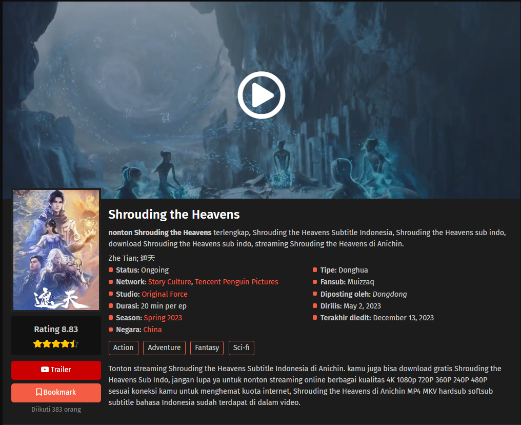 Shrouding the Heavens Subtitle Indonesia